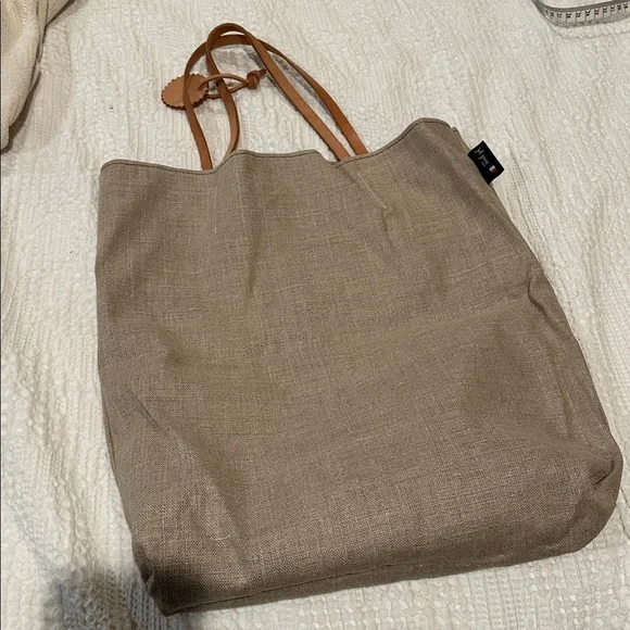 JACK GOMME Paris Amie Linen Tote Bag Black with honey trim NWOT - Picture 9 of 11